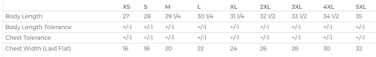 Cotton Shirt Size Chart